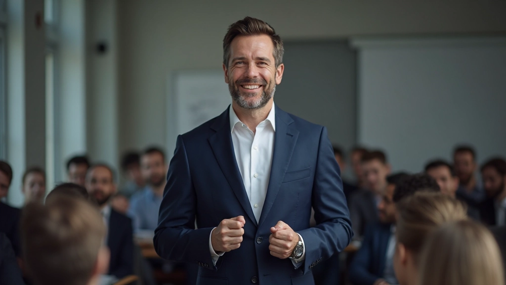 Spreker die energetisch en gepassioneerd spreekt, met betrokken publiek