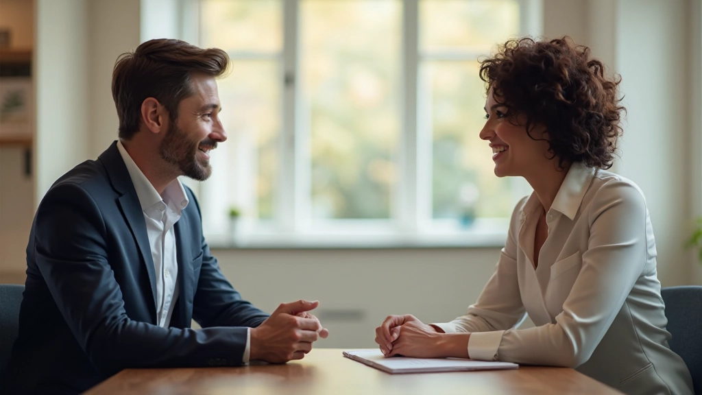 Twee professionals hebben een productief gesprek in een modern kantoor met natuurlijk licht